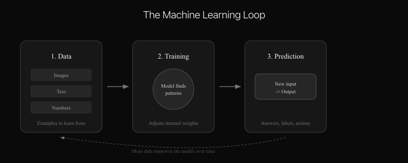 The machine learning loop: Data, Training, Prediction